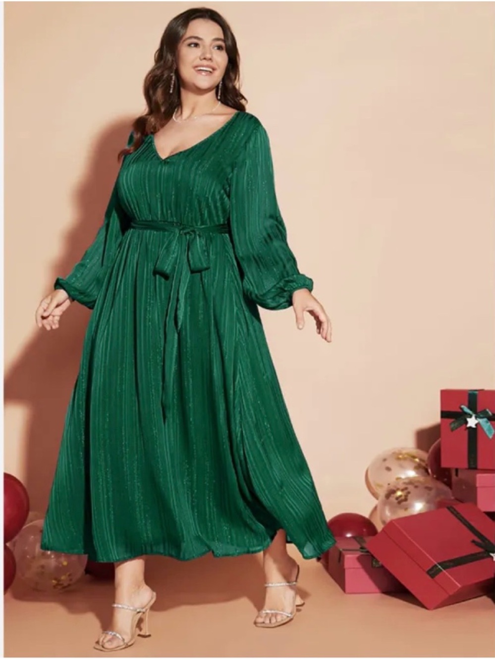 BloomChic Emerald Green V-Neck Maxi Dress